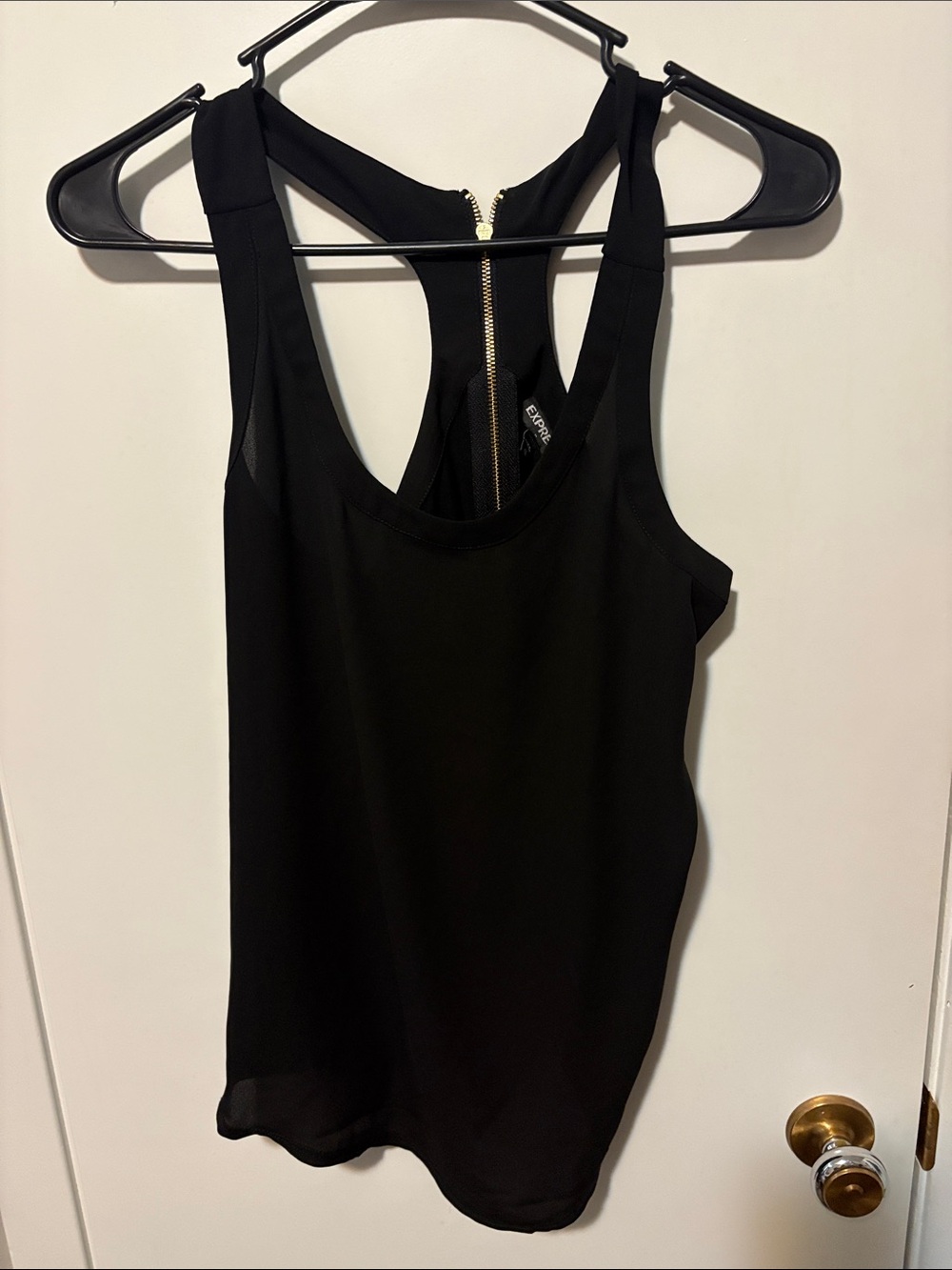 Express Black Racerback Tank with Exposed Gold Zip